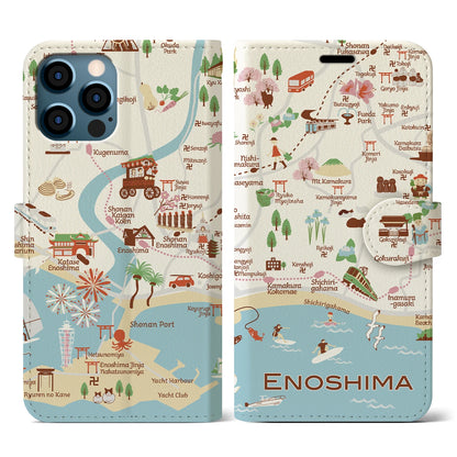 【江ノ島（イラスト）】イラストマップiPhoneケース（手帳タイプ）ブライト・iPhone 12 / 12 Pro 用