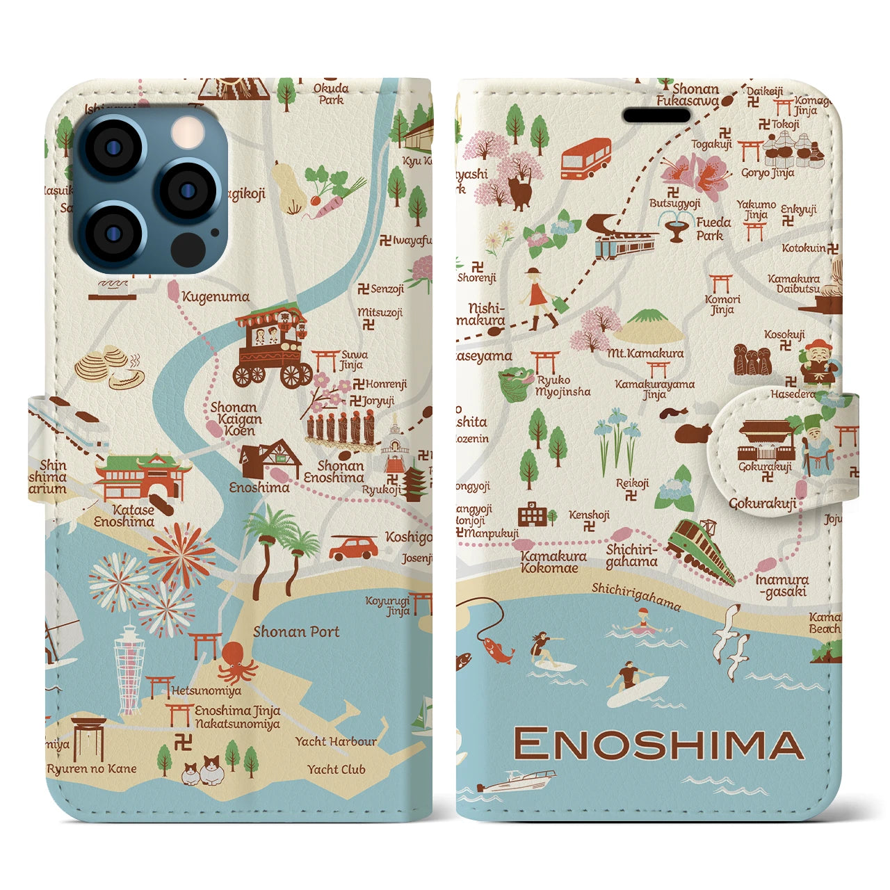 【江ノ島】イラストマップiPhoneケース（手帳タイプ）