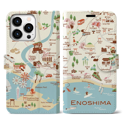 【江ノ島（イラスト）】イラストマップiPhoneケース（手帳タイプ）ブライト・iPhone 13 Pro 用