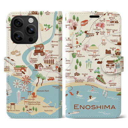 【江ノ島（イラスト）】イラストマップiPhoneケース（手帳タイプ）ブライト・iPhone 16 用