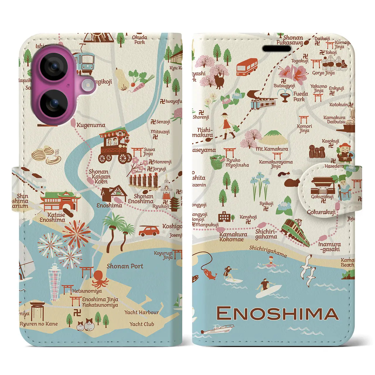 【江ノ島】イラストマップiPhoneケース（手帳タイプ）