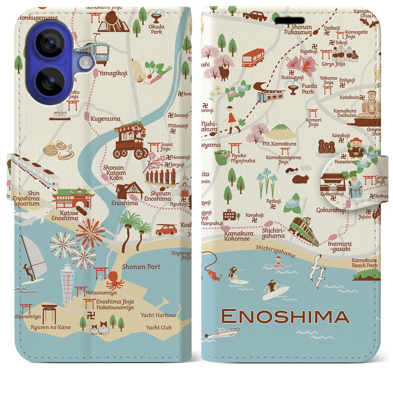 【江ノ島】イラストマップiPhoneケース（手帳タイプ）