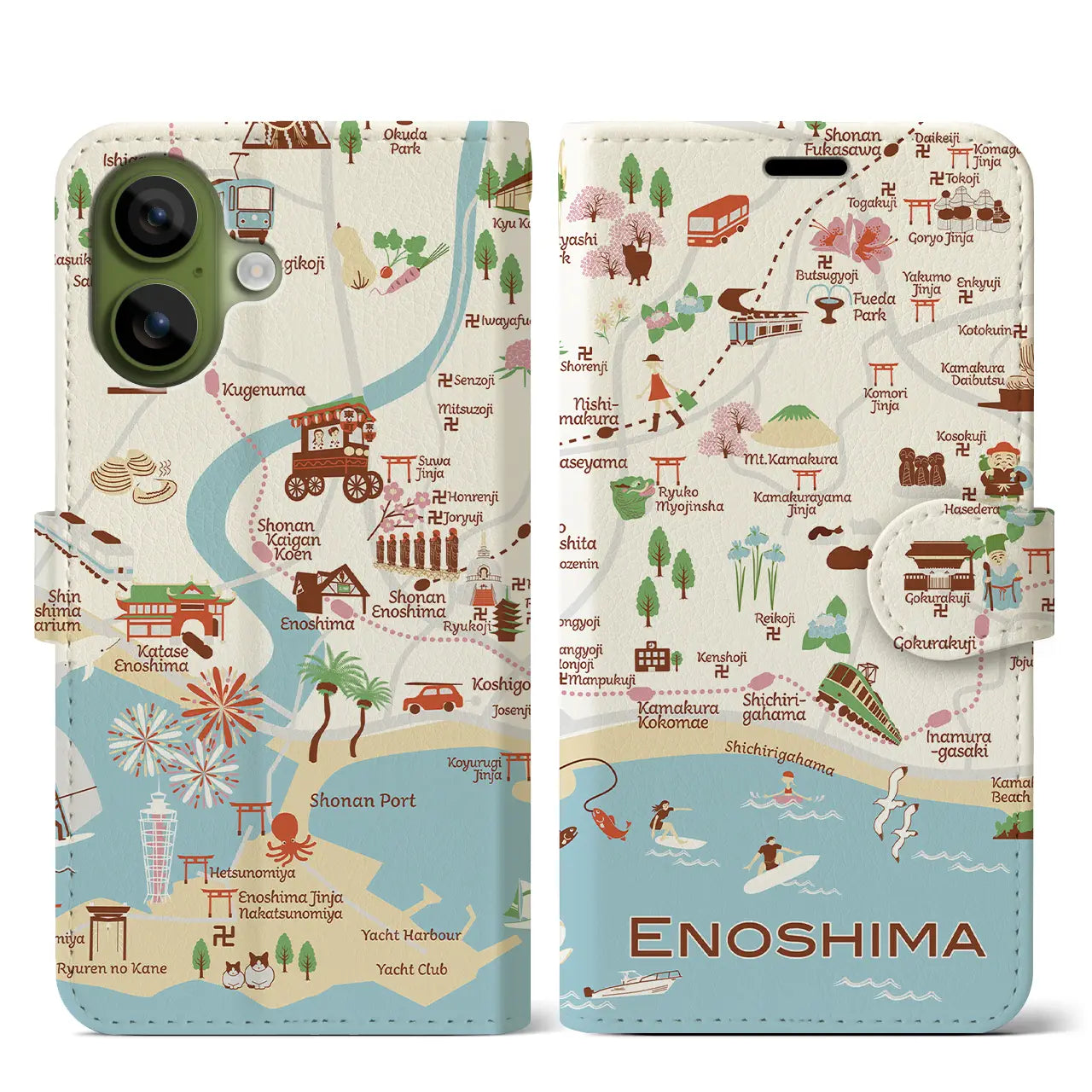 【江ノ島】イラストマップiPhoneケース（手帳タイプ）