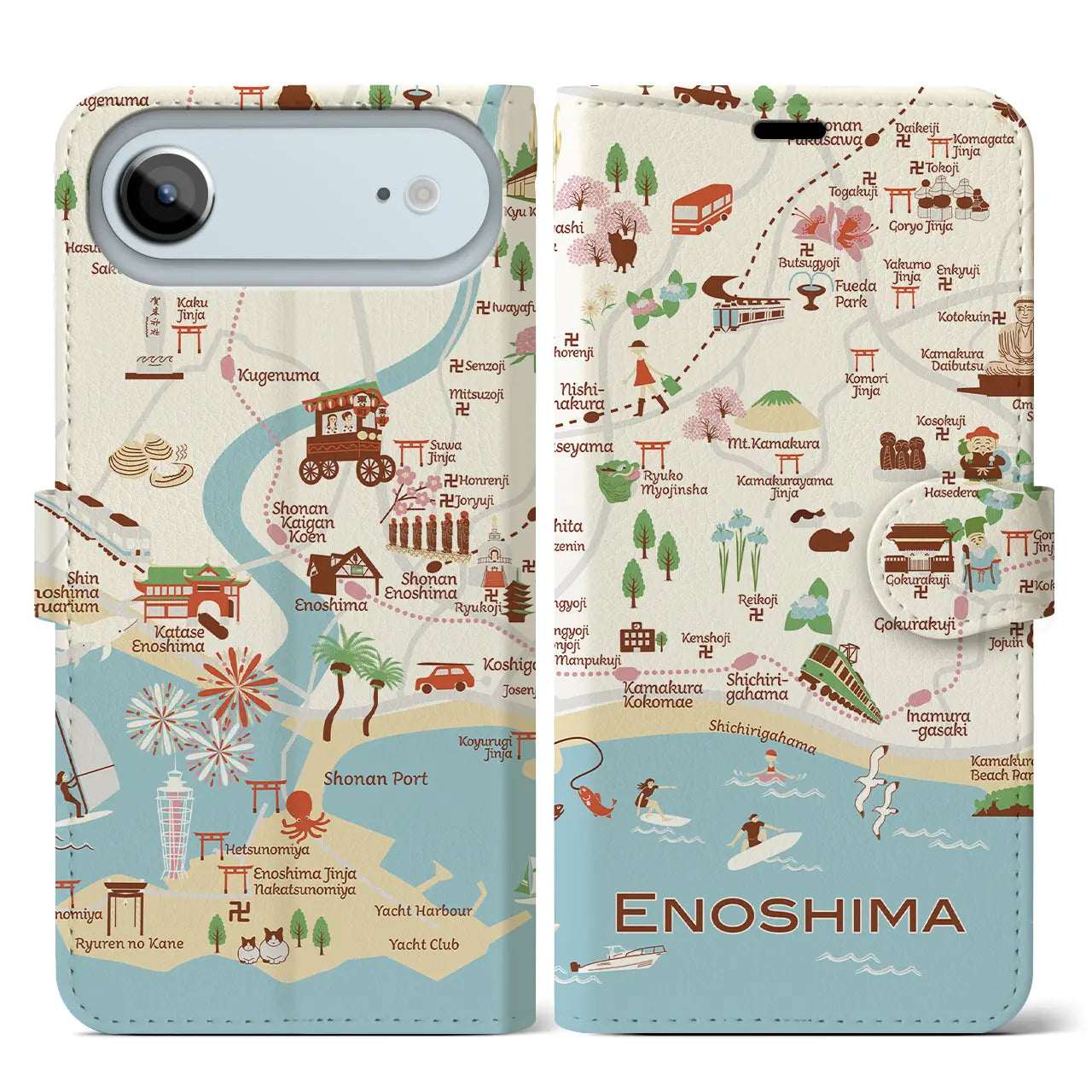 【江ノ島】イラストマップiPhoneケース（手帳タイプ）