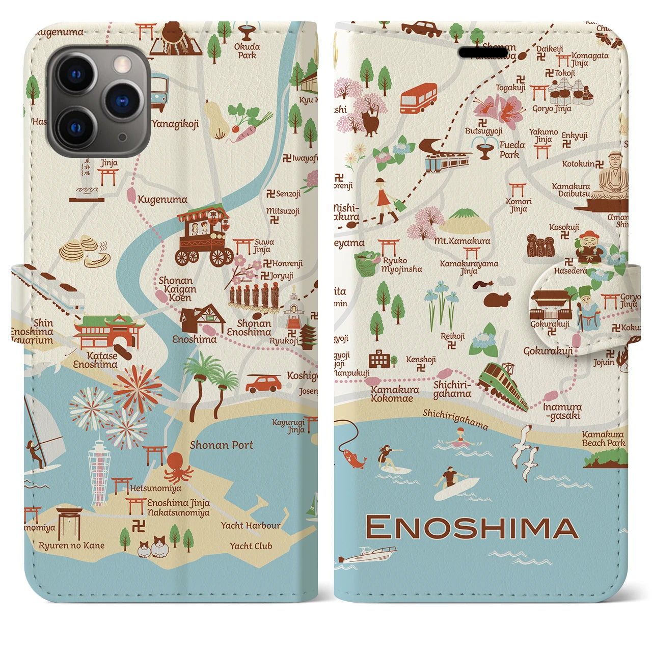 【江ノ島】イラストマップiPhoneケース（手帳タイプ）