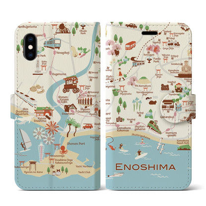 【江ノ島（イラスト）】イラストマップiPhoneケース（手帳タイプ）ブライト・iPhone XS / X 用
