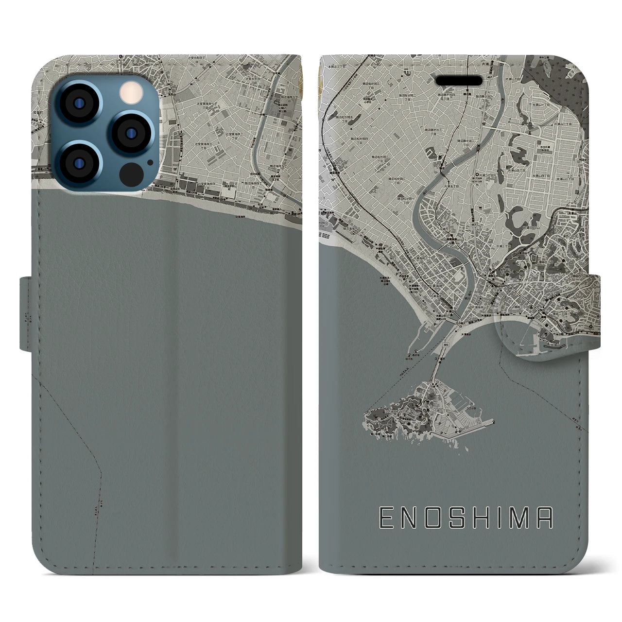 【江ノ島（神奈川県）】地図柄iPhoneケース（手帳タイプ）