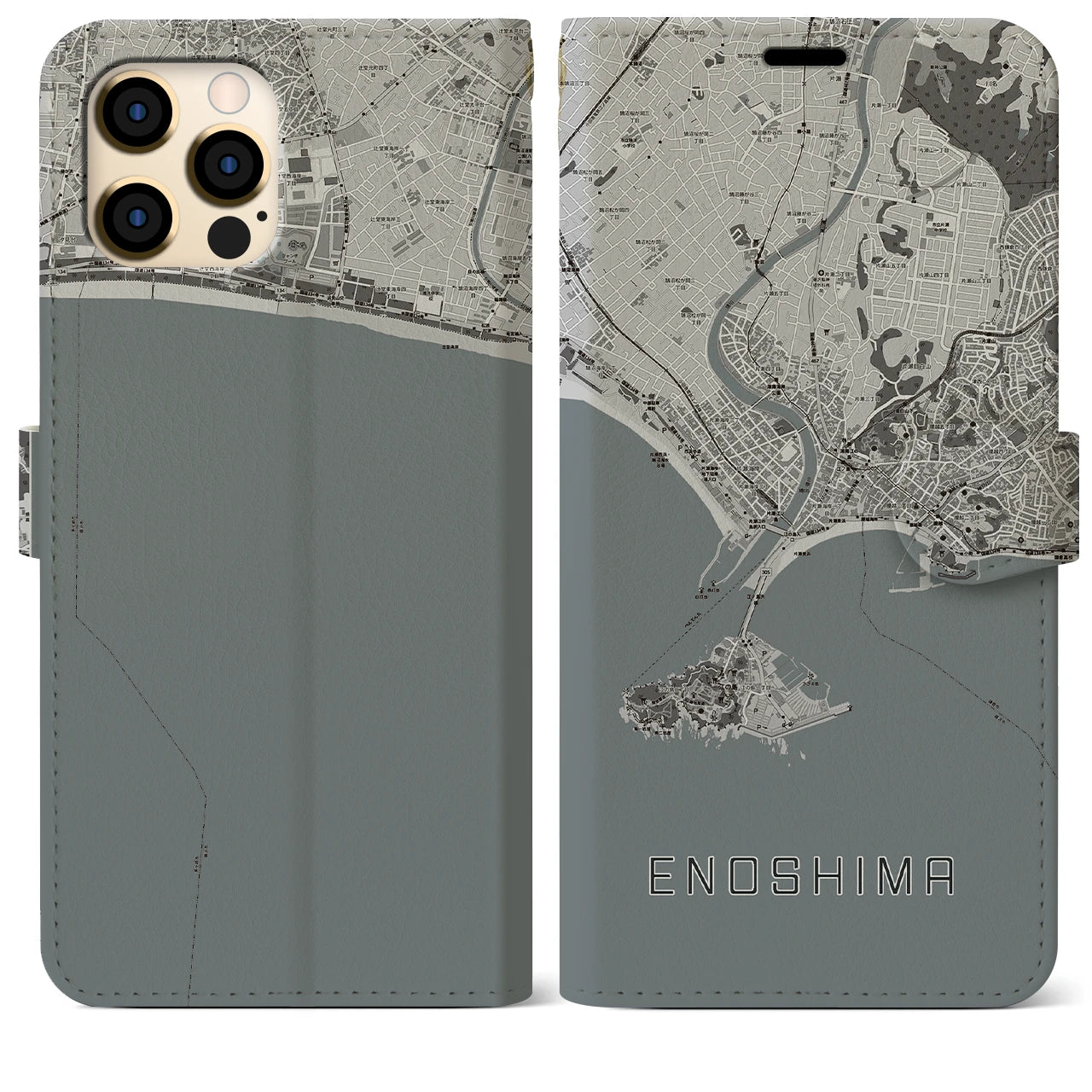 【江ノ島（神奈川県）】地図柄iPhoneケース（手帳タイプ）