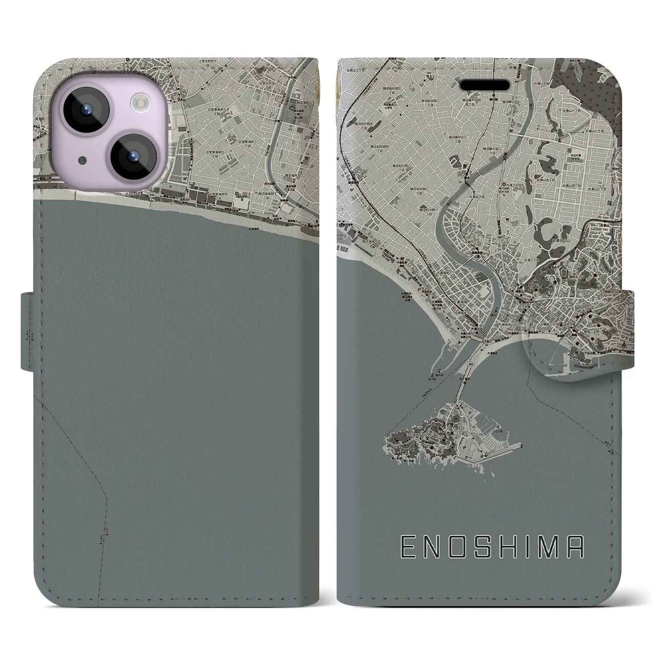 【江ノ島（神奈川県）】地図柄iPhoneケース（手帳タイプ）