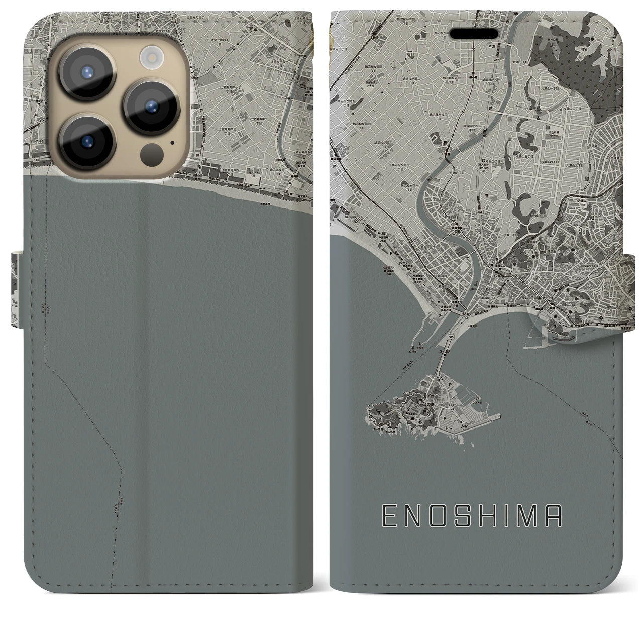 【江ノ島（神奈川県）】地図柄iPhoneケース（手帳タイプ）