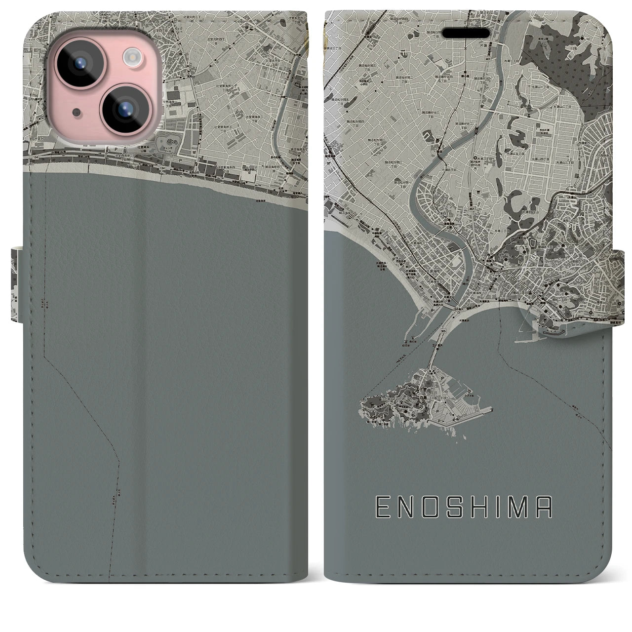 【江ノ島（神奈川県）】地図柄iPhoneケース（手帳タイプ）