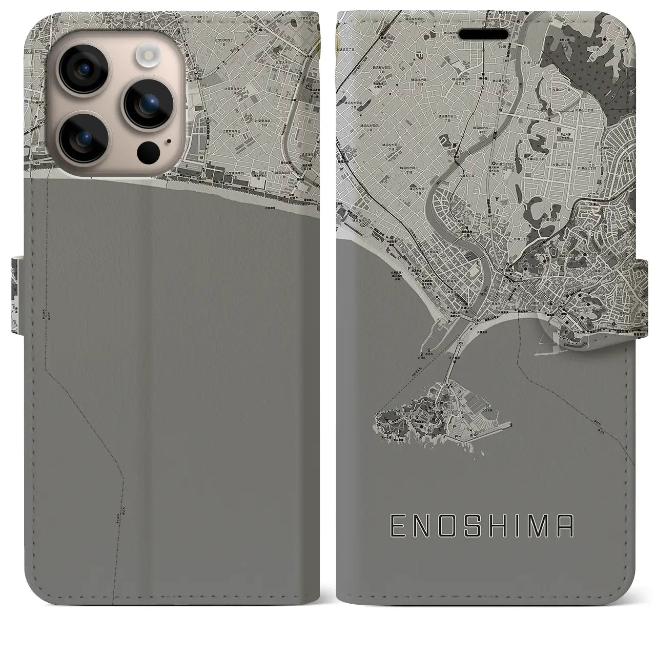 【江ノ島（神奈川県）】地図柄iPhoneケース（手帳タイプ）