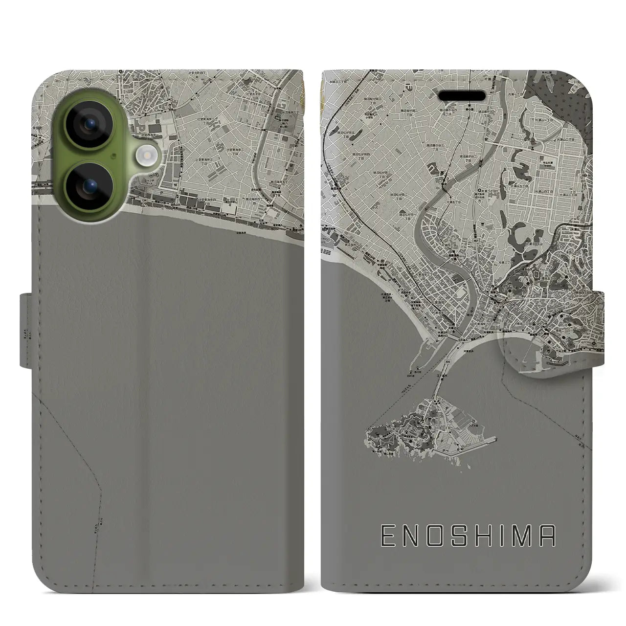 【江ノ島（神奈川県）】地図柄iPhoneケース（手帳タイプ）