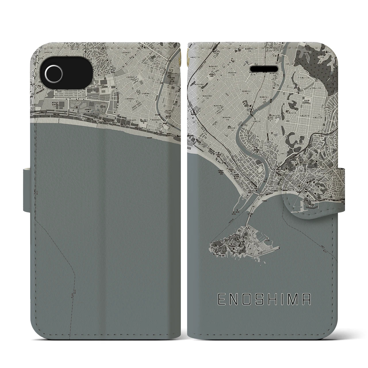 【江ノ島（神奈川県）】地図柄iPhoneケース（手帳タイプ）