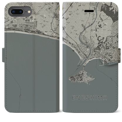 【江ノ島（神奈川県）】地図柄iPhoneケース（手帳タイプ）モノトーン・iPhone 8Plus /7Plus / 6sPlus / 6Plus 用
