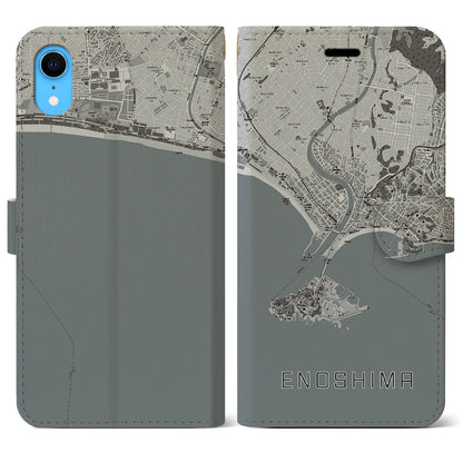 【江ノ島（神奈川県）】地図柄iPhoneケース（手帳タイプ）モノトーン・iPhone XR 用