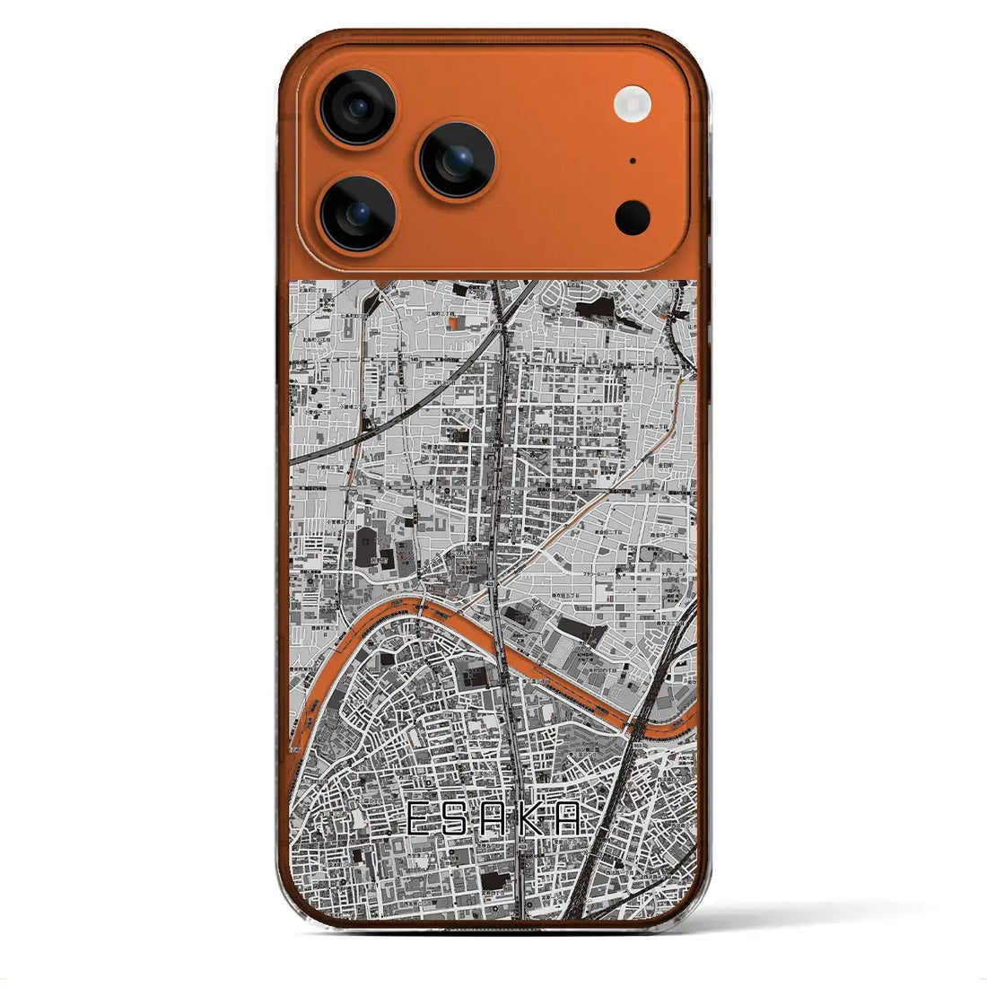 【江坂（大阪府）】地図柄iPhoneケース（クリアタイプ）モノトーン・iPhone 17 Pro Max 用