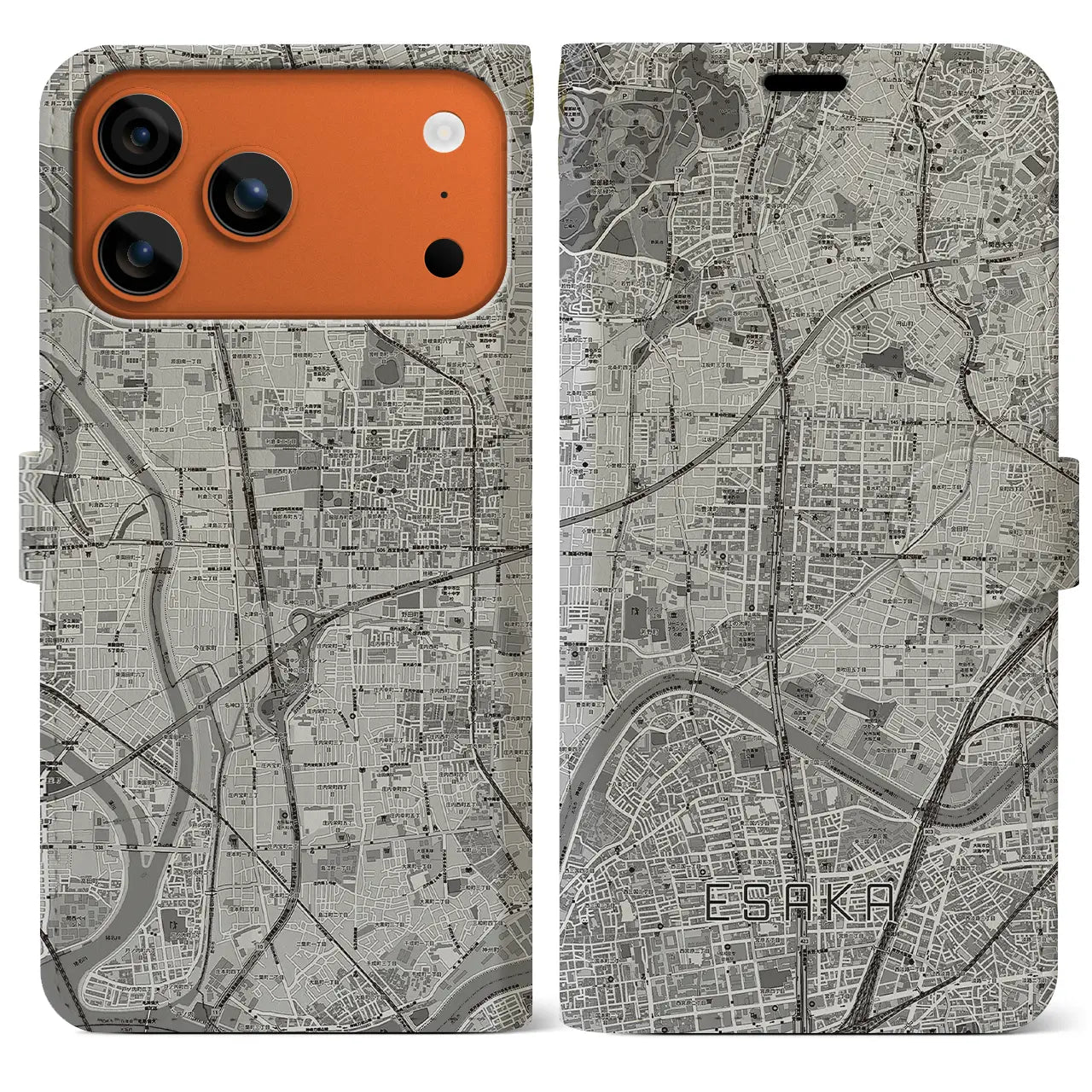 【江坂（大阪府）】地図柄iPhoneケース（手帳タイプ）