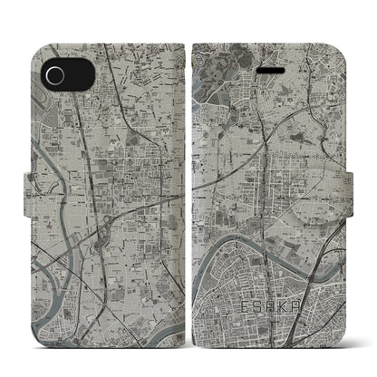 【江坂（大阪府）】地図柄iPhoneケース（手帳タイプ）モノトーン・iPhone SE（第3 / 第2世代） / 8 / 7 / 6s / 6 用