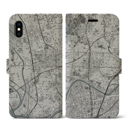 【江坂（大阪府）】地図柄iPhoneケース（手帳タイプ）モノトーン・iPhone XS / X 用