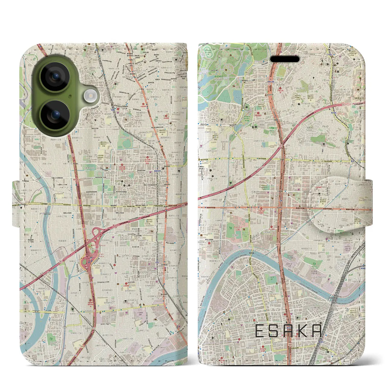 【江坂（大阪府）】地図柄iPhoneケース（手帳タイプ）