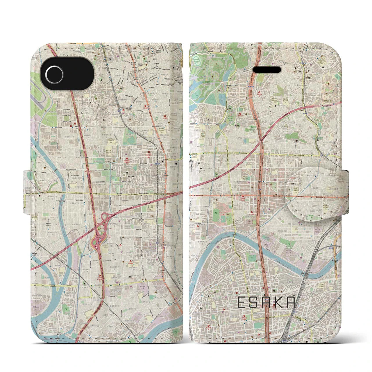 【江坂（大阪府）】地図柄iPhoneケース（手帳タイプ）