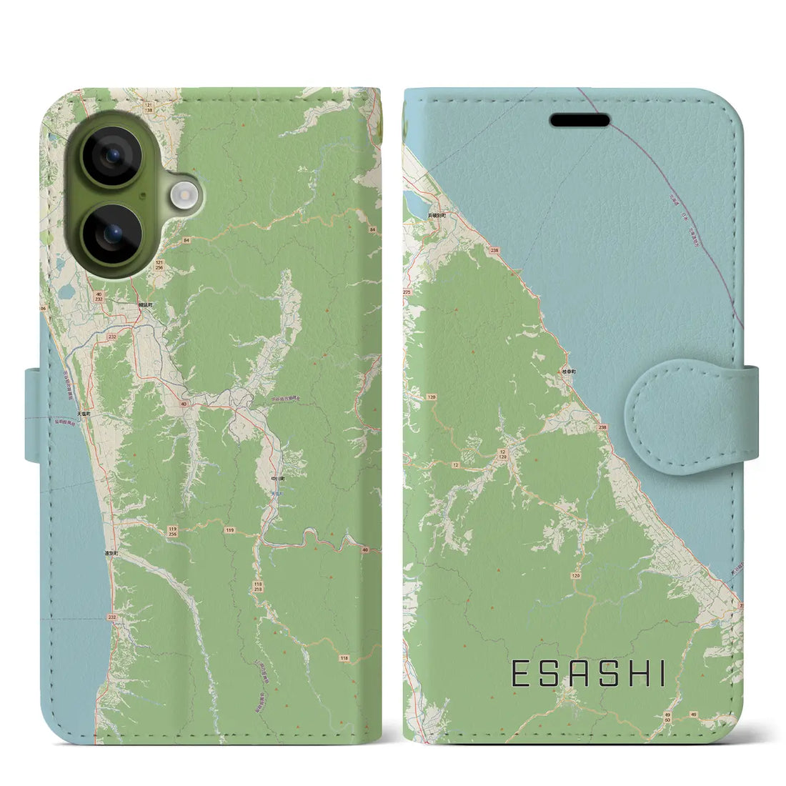 【枝幸（北海道）】地図柄iPhoneケース（手帳タイプ）モノトーン・iPhone 17 Pro Max 用