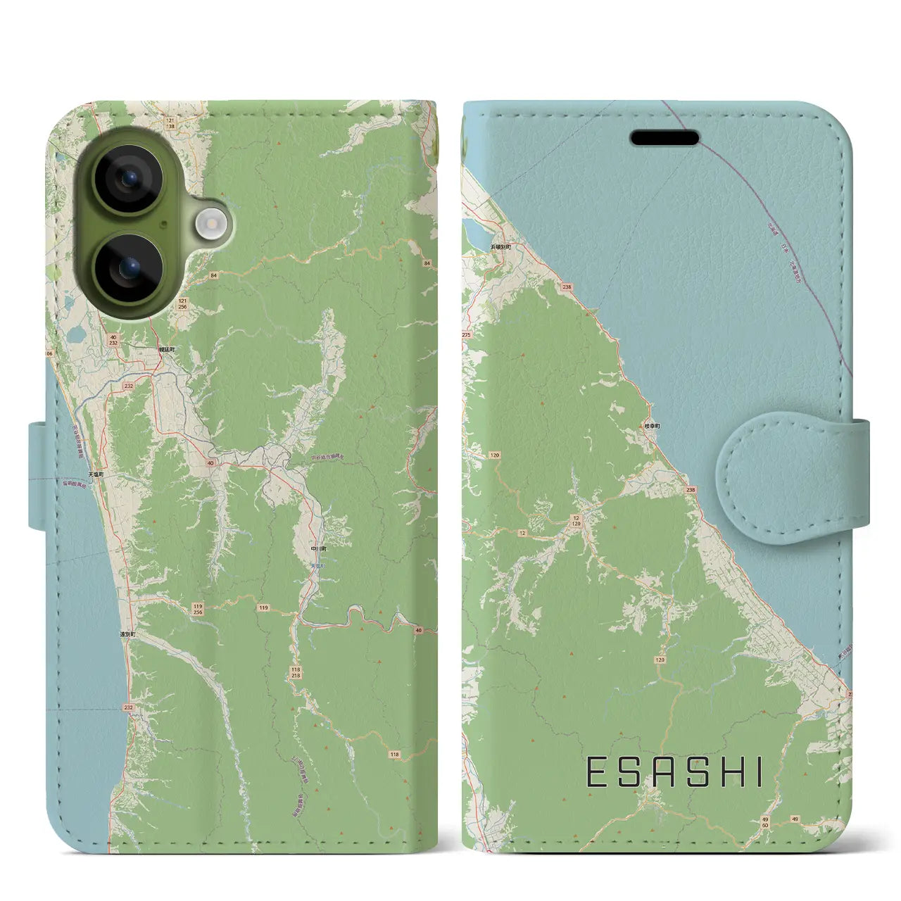 【枝幸（北海道）】地図柄iPhoneケース（手帳タイプ）モノトーン・iPhone 17 Pro Max 用