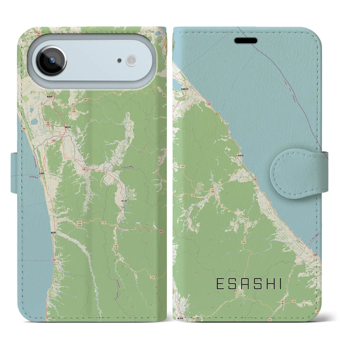 【枝幸（北海道）】地図柄iPhoneケース（手帳タイプ）ナチュラル・iPhone 17 Pro Max 用