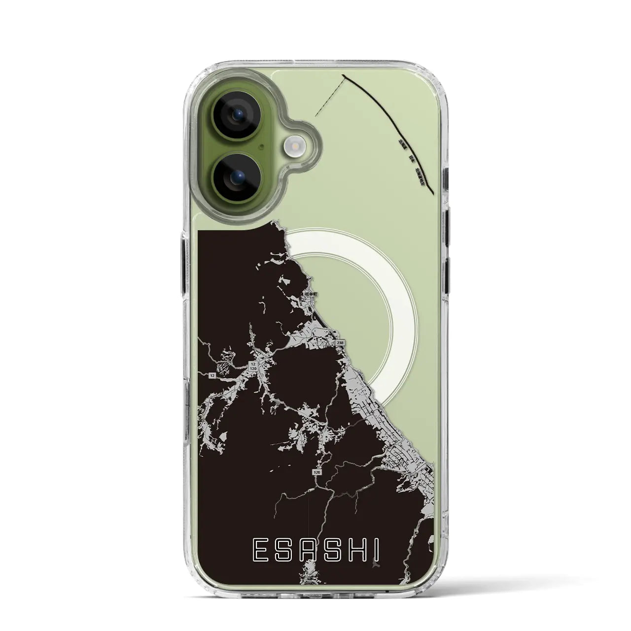 【枝幸（北海道）】地図柄iPhoneケース（MagSafeタイプ）モノトーン・iPhone 17 Pro Max 用