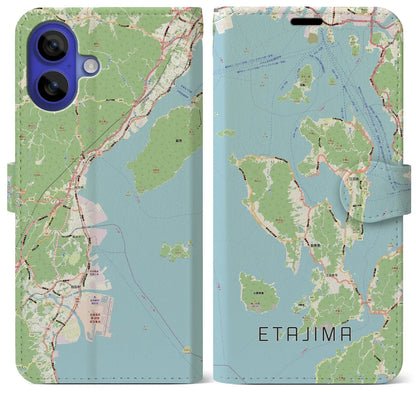 【江田島2（広島県）】地図柄iPhoneケース（手帳タイプ）モノトーン・iPhone 16 Pro Max 用