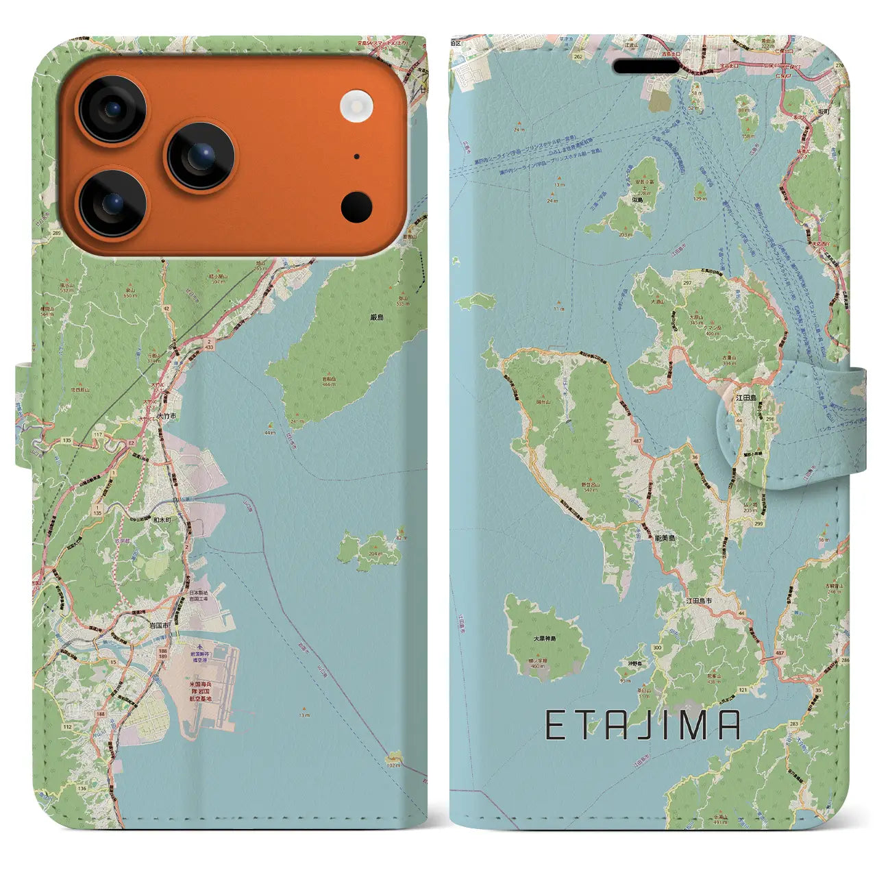 【江田島2（広島県）】地図柄iPhoneケース（手帳タイプ）