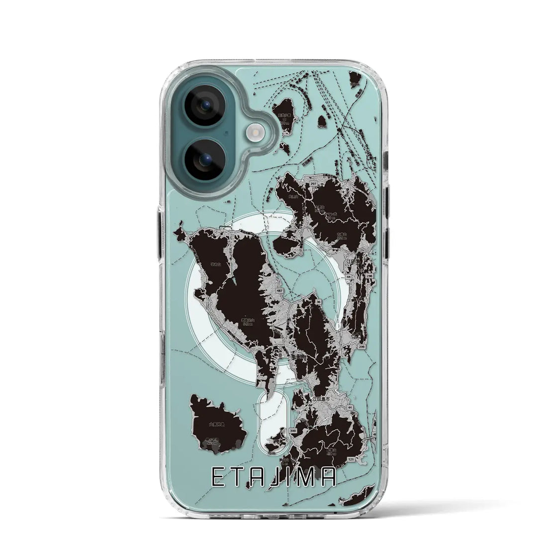 【江田島2（広島県）】地図柄iPhoneケース（MagSafeタイプ）モノトーン・iPhone 16 Pro 用