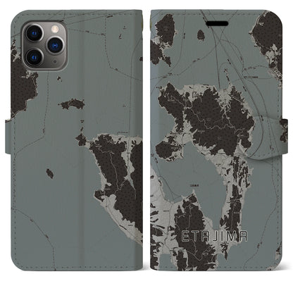 【江田島（広島県）】地図柄iPhoneケース（手帳タイプ）モノトーン・iPhone 11 Pro Max 用