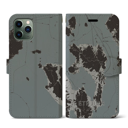 【江田島（広島県）】地図柄iPhoneケース（手帳タイプ）モノトーン・iPhone 11 Pro 用