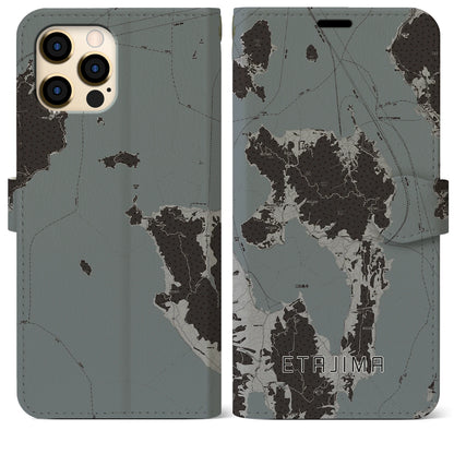 【江田島（広島県）】地図柄iPhoneケース（手帳タイプ）モノトーン・iPhone 12 Pro Max 用