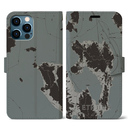 【江田島（広島県）】地図柄iPhoneケース（手帳タイプ）モノトーン・iPhone 12 / 12 Pro 用