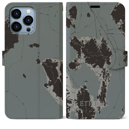 【江田島（広島県）】地図柄iPhoneケース（手帳タイプ）モノトーン・iPhone 13 Pro Max 用