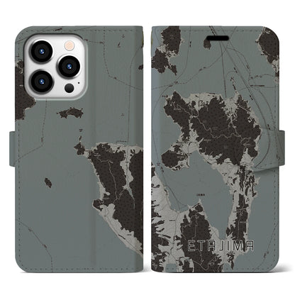 【江田島（広島県）】地図柄iPhoneケース（手帳タイプ）モノトーン・iPhone 13 Pro 用