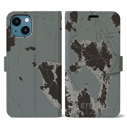 【江田島（広島県）】地図柄iPhoneケース（手帳タイプ）モノトーン・iPhone 13 用