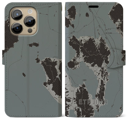 【江田島（広島県）】地図柄iPhoneケース（手帳タイプ）モノトーン・iPhone 14 Pro Max 用