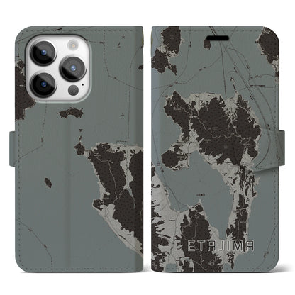 【江田島（広島県）】地図柄iPhoneケース（手帳タイプ）モノトーン・iPhone 14 Pro 用