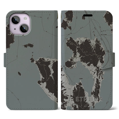 【江田島（広島県）】地図柄iPhoneケース（手帳タイプ）モノトーン・iPhone 14 用