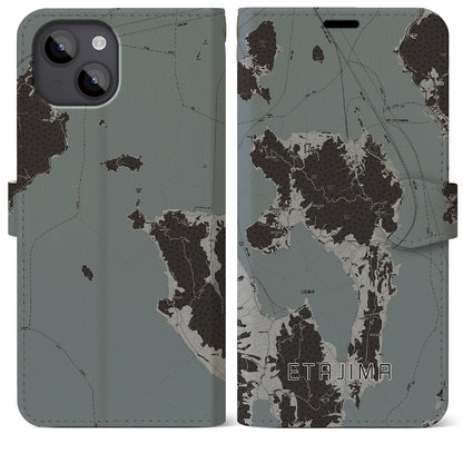 【江田島（広島県）】地図柄iPhoneケース（手帳タイプ）モノトーン・iPhone 14 Plus 用