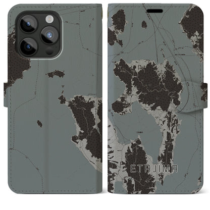 【江田島（広島県）】地図柄iPhoneケース（手帳タイプ）モノトーン・iPhone 15 Pro Max 用