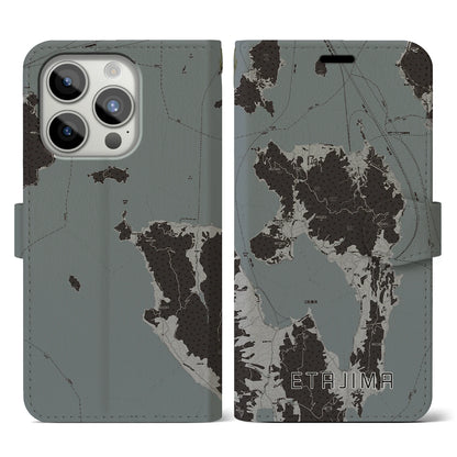 【江田島（広島県）】地図柄iPhoneケース（手帳タイプ）モノトーン・iPhone 15 Pro 用