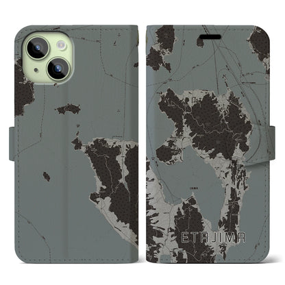 【江田島（広島県）】地図柄iPhoneケース（手帳タイプ）モノトーン・iPhone 15 用