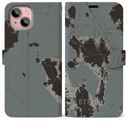 【江田島（広島県）】地図柄iPhoneケース（手帳タイプ）モノトーン・iPhone 15 Plus 用