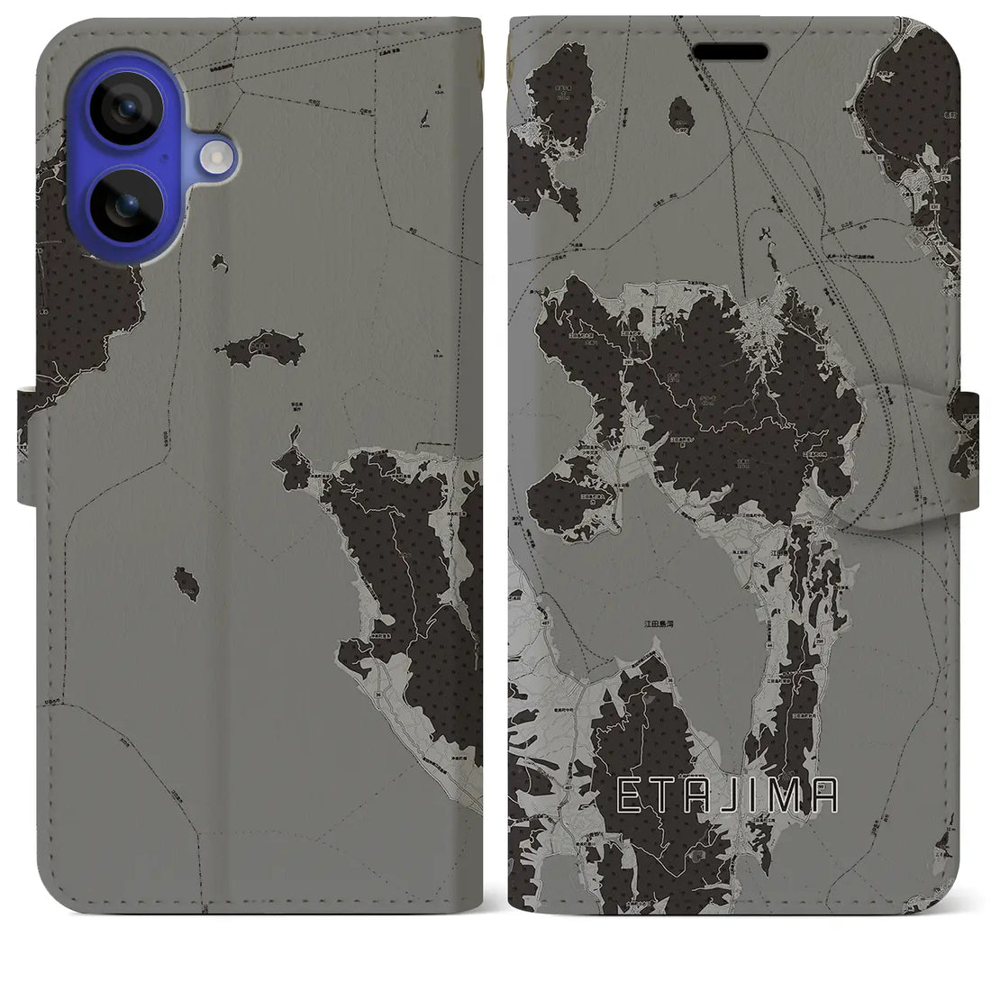 【江田島(広島県)】地図柄iPhoneケース(手帳タイプ)モノトーン・iPhone 16 Pro Max 用