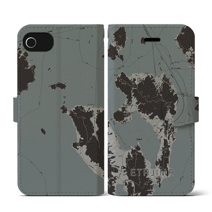 【江田島（広島県）】地図柄iPhoneケース（手帳タイプ）モノトーン・iPhone SE（第3 / 第2世代） / 8 / 7 / 6s / 6 用